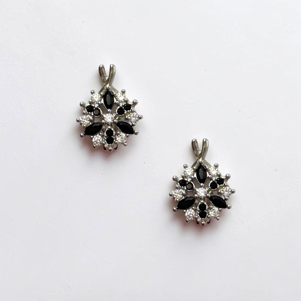 Black Silver Flower Hoop Earrings